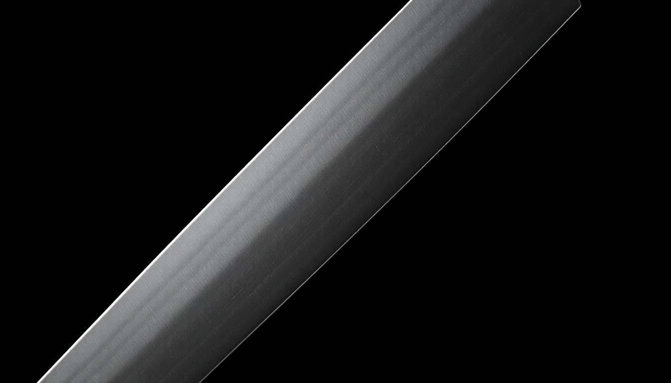 An extreme close-up photograph of a shiny metal knife blade, the harsh lighting and dark background creating a stark, gritty, investigative aesthetic that conceptually represents the seriousness of the reported incident.