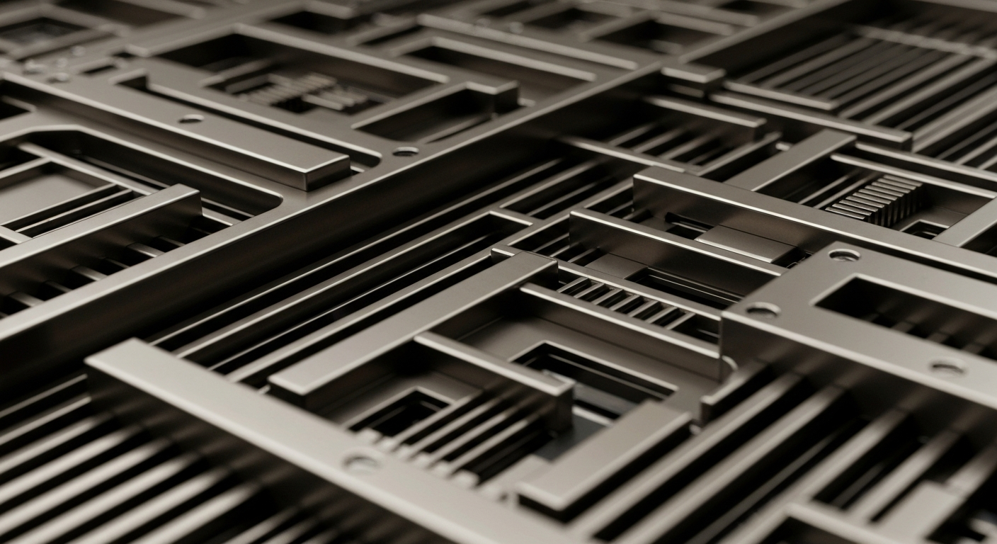 An extreme close-up of a series of gears, levers, and metallic components that make up the inner workings of a banking or financial institution, conveying a sense of the intricate machinery and institutional power behind the approval and commercialization of new pharmaceutical products.