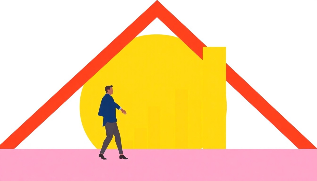 A minimalist abstract illustration using simple geometric shapes and primary colors to represent the growth in retail sales in the United States.