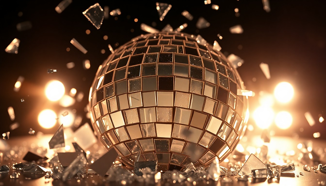 An extreme close-up of shattered glass fragments reflecting dramatic studio lighting, conceptually representing the energy and inspiration behind classic soul music.