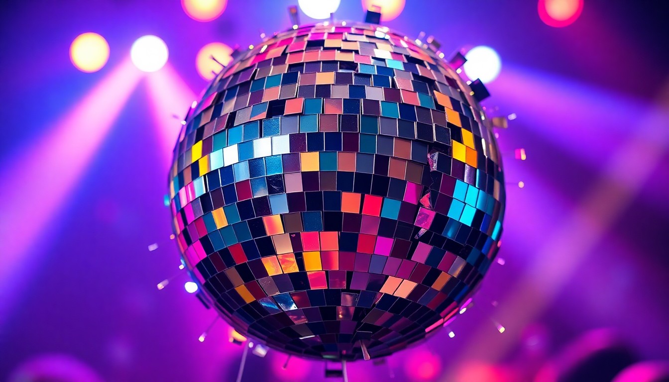 An abstract close-up photograph of a shattered disco ball reflecting colorful lights, conceptually representing the tension between a vibrant music venue and noise complaints from nearby businesses.