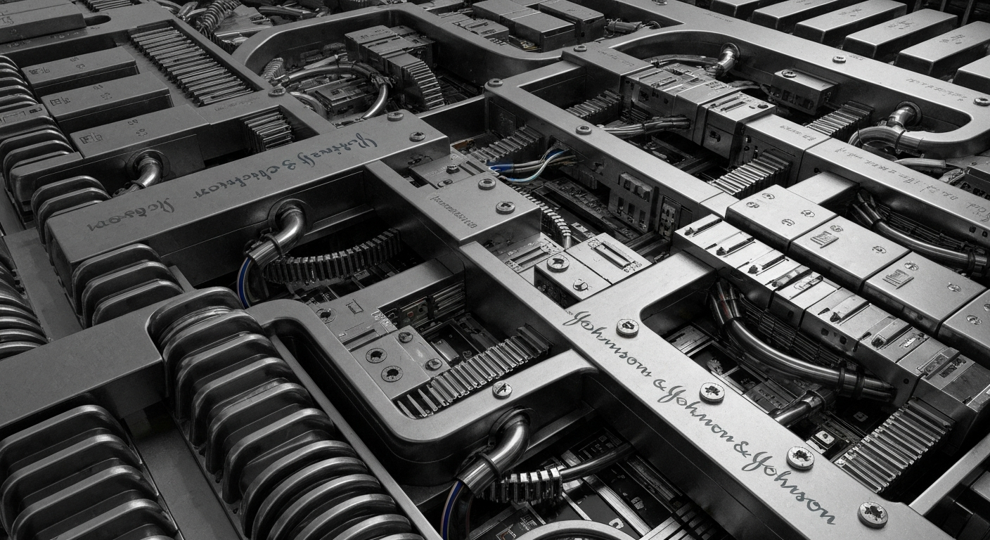 An extreme close-up of various gears, levers, and components that make up the internal financial mechanisms of a large pharmaceutical corporation, conveying a sense of the complex operations behind the scenes.