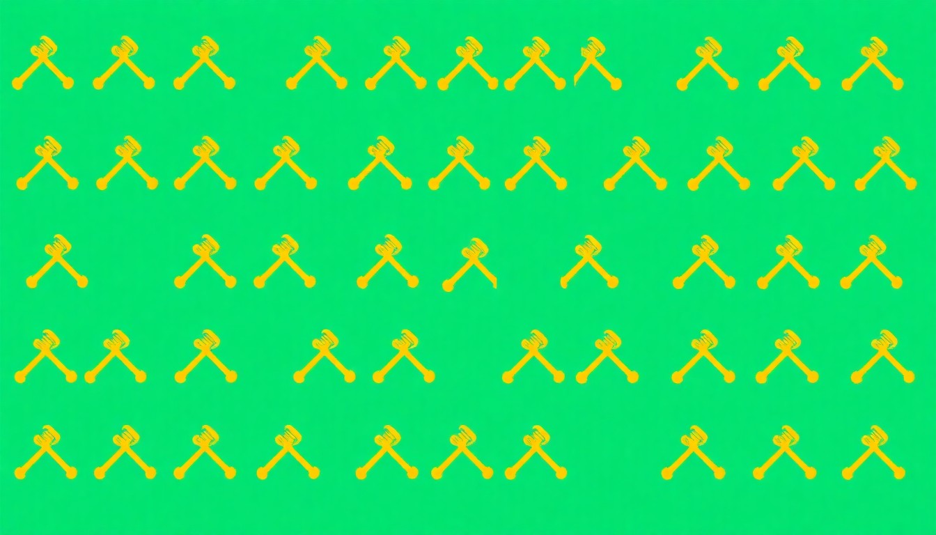 A vibrant, pop art-inspired illustration featuring a repeated gavel icon in a grid of bright, contrasting colors, conceptually representing the legal services offered by Multani Law Group.