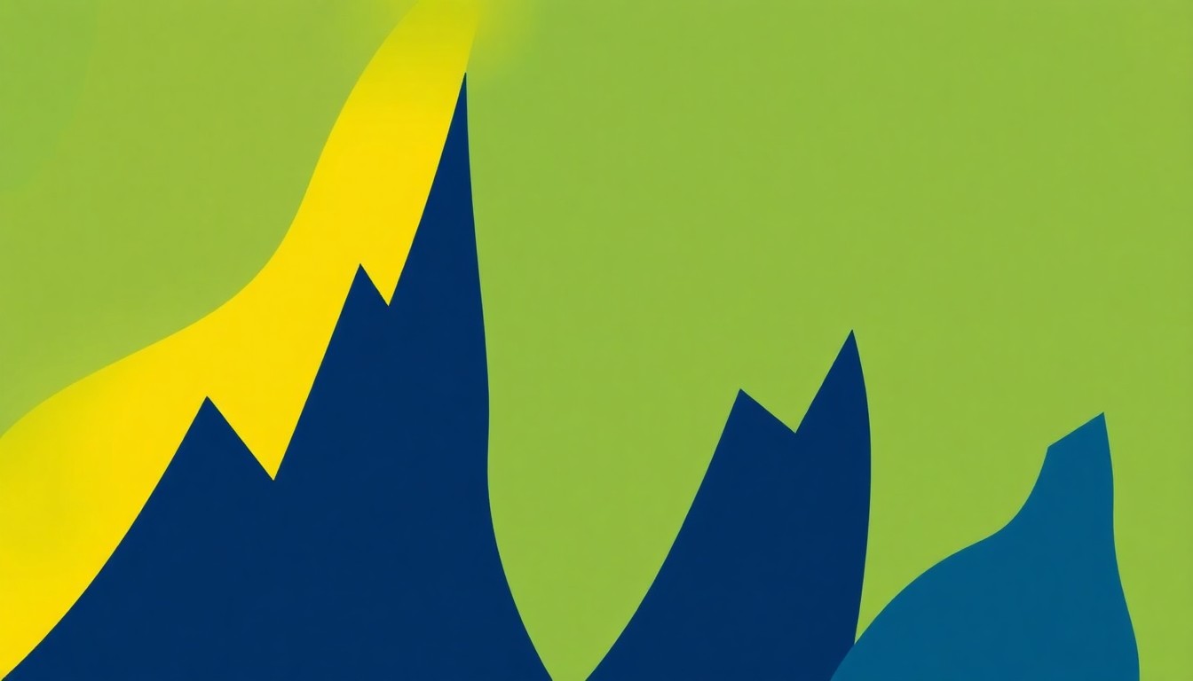 A bold, abstract composition of jagged, overlapping geometric shapes in shades of blue, green, and yellow, conceptually representing the themes of philosophy, motherhood, and personal growth in Maria Semple's novel 'Go Gentle'.