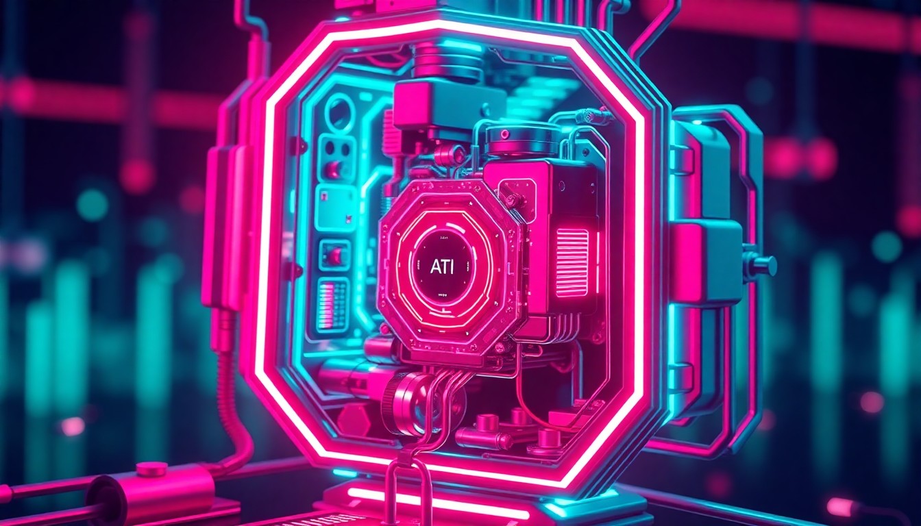 A highly detailed, glowing 3D illustration of a futuristic AI-powered phone system, with neon cyan and magenta lights illuminating the intricate hardware components, conceptually representing the advanced technology behind TeleIQ's customer support solution.
