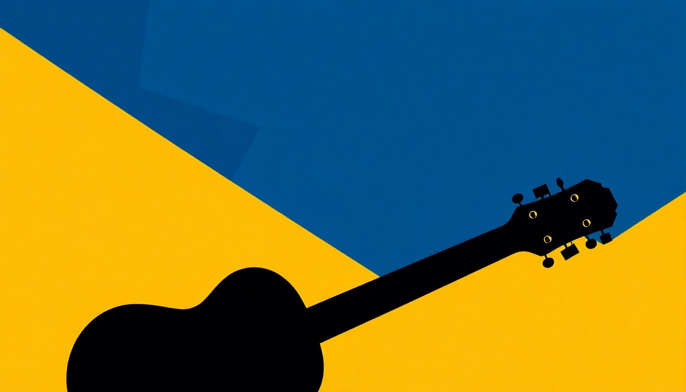 A striking abstract composition of jagged, geometric shapes in deep blue and bright yellow, conveying the idea of preserving the legacy of country music while championing its future.