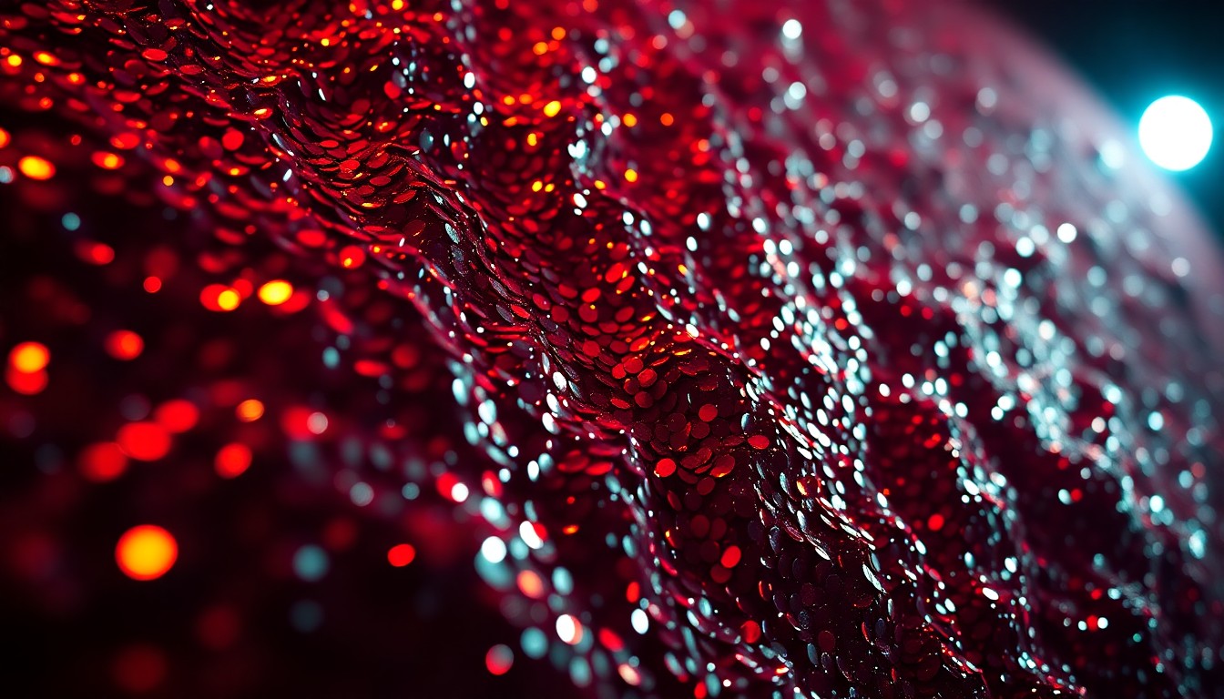 An extreme close-up photograph of shimmering sequins in dramatic, high-contrast studio lighting, capturing the luxurious, glitzy aesthetic of a Cardi B concert.