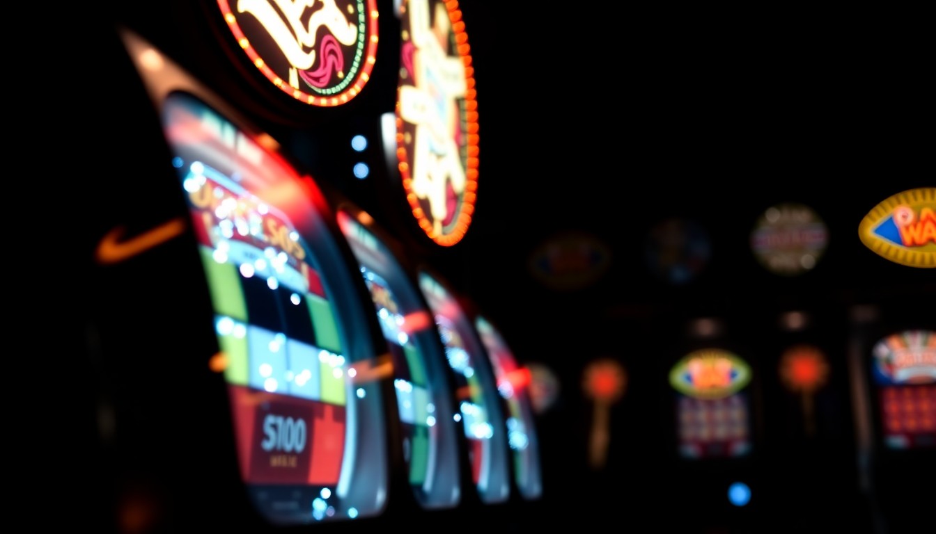 An abstract, high-contrast close-up photograph of spinning casino slot machine reels, capturing the dazzling, high-stakes allure of Las Vegas gambling.