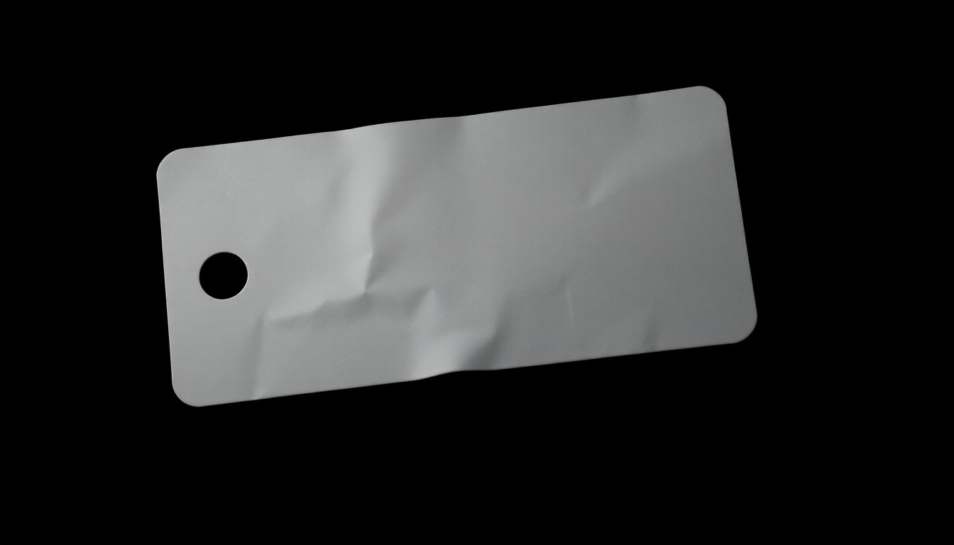 An extreme close-up photograph of a crumpled hotel room key card, the harsh flash lighting creating a stark, gritty aesthetic that conceptually represents the investigative nature of this high-profile criminal case.