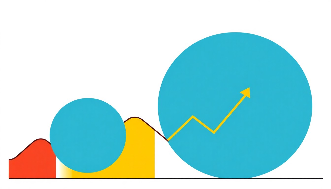 A minimalist abstract illustration using bold geometric shapes and primary colors to convey a sense of economic uncertainty and weakening growth forecasts.