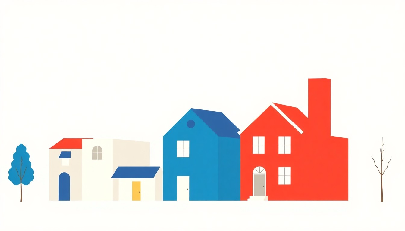 A composition of overlapping triangles and rectangles in shades of blue, red, and yellow, conceptually representing the financial assistance and tax relief measures announced by the Michigan government for the Cheboygan County community.