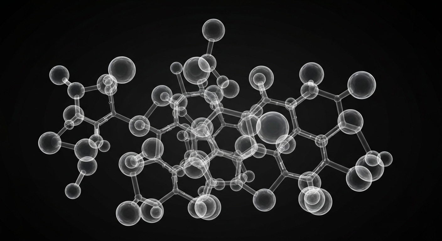 An abstract, ghostly X-ray image revealing the complex molecular structure of an antibody-drug conjugate, conceptually representing the advanced cancer-fighting technology being developed by Kivu Bioscience.