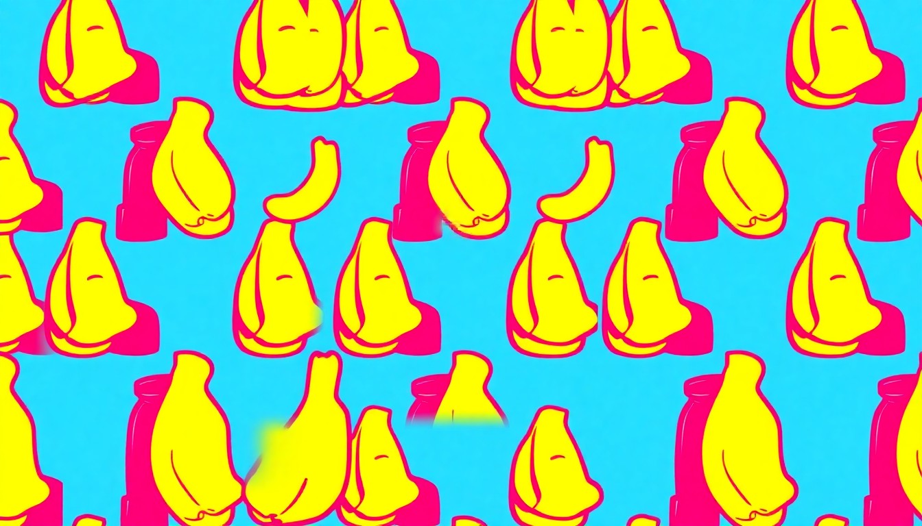 A high-contrast, silkscreen-style illustration featuring a grid of brightly colored, stylized banana ketchup bottles in neon pink, orange, and yellow, conceptually representing the iconic Filipino condiment and the legacy of its inventor.