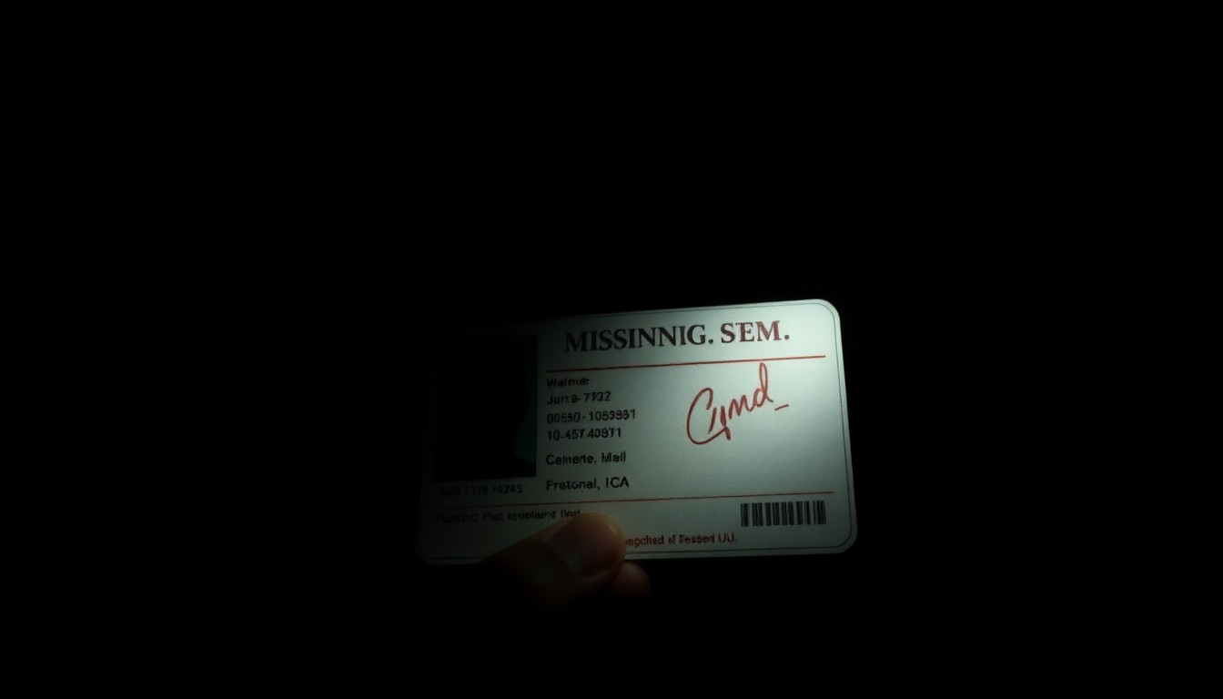 An extreme close-up of a personal item belonging to a missing person, such as a wallet or a shoe, captured in harsh, dramatic lighting that creates a sense of mystery and investigation.