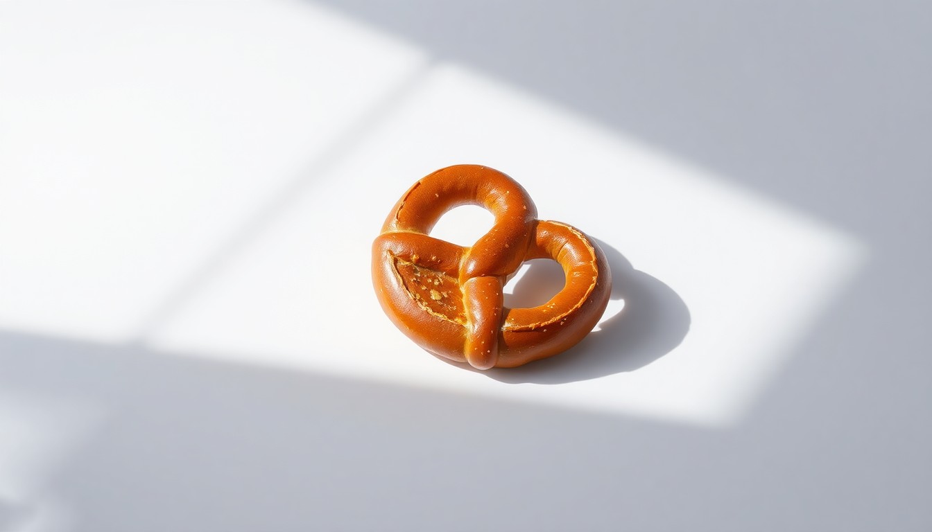 A close-up photograph of a single freshly baked pretzel resting on a clean, monochromatic background, conveying the abstract challenges facing a small business during major infrastructure changes in the community.