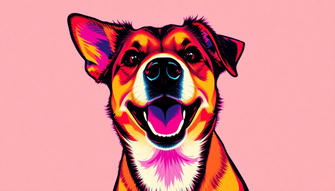 A brightly colored, high-contrast silkscreen print of a smiling mixed-breed dog repeated in a tight grid pattern, conceptually representing the addition of a new pet personality to the local news team.