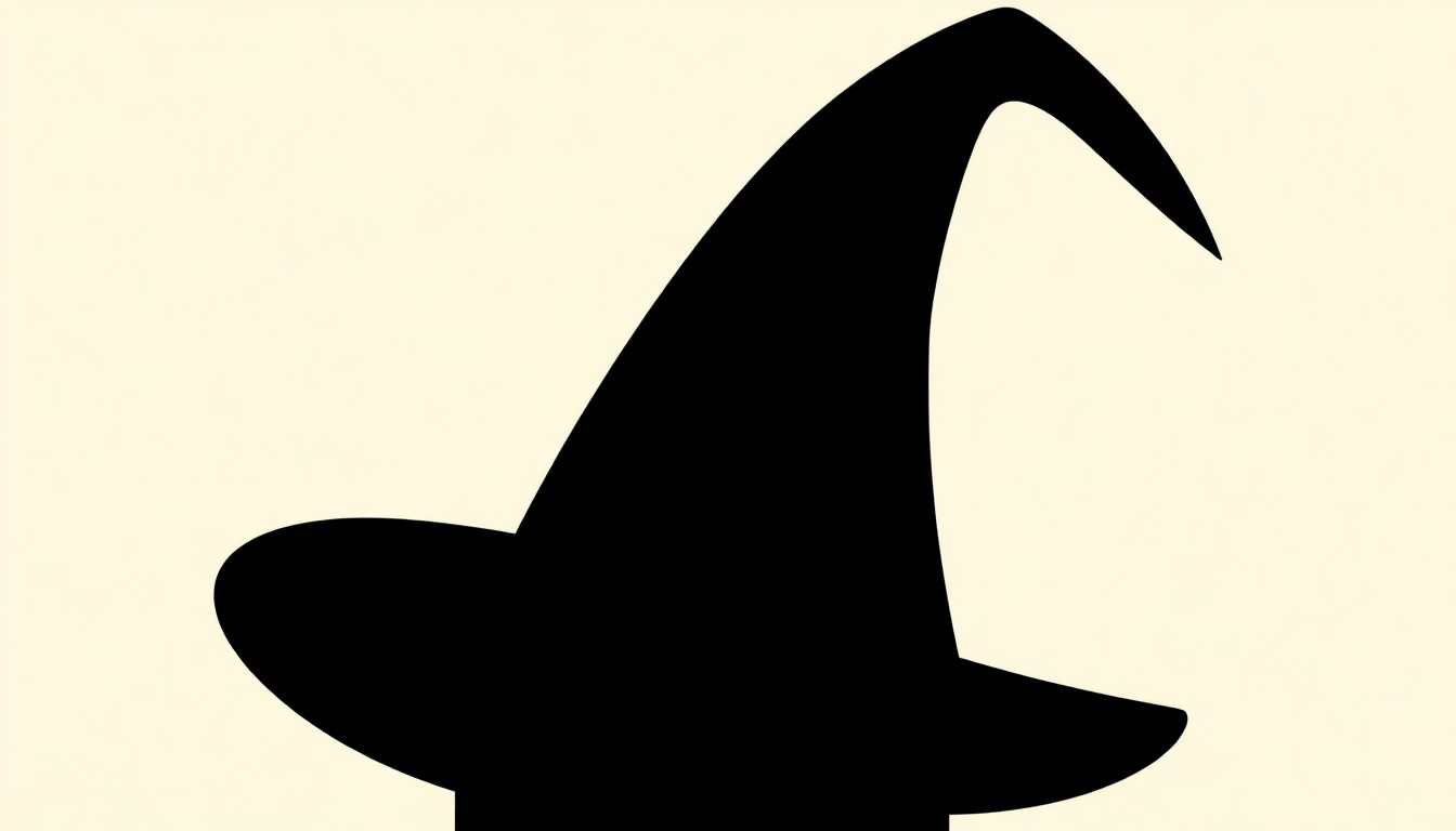 A bold, abstract illustration featuring a striking black silhouette of the Sorcerer Mickey Hat set against a high-contrast red and white background, conceptually representing the icon's comeback at Disney's Hollywood Studios.