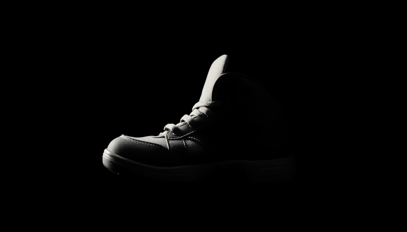 An extreme close-up photograph of a child's shoe against a pitch-black background, lit by a harsh camera flash, conceptually representing the investigation into the missing teenagers.
