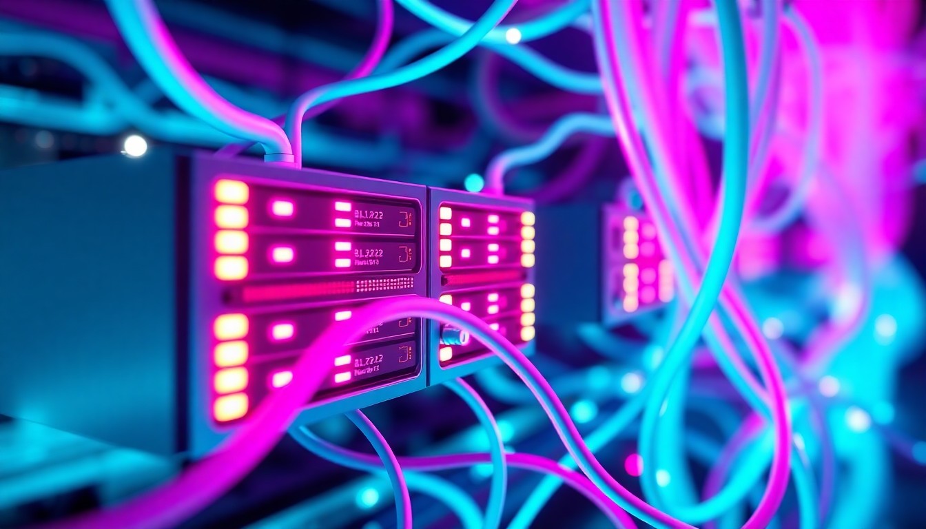 A highly detailed, 3D macro illustration of glowing, interconnected data storage nodes and fiber-optic cables, representing the advanced cloud infrastructure that powers modern, data-intensive workloads.