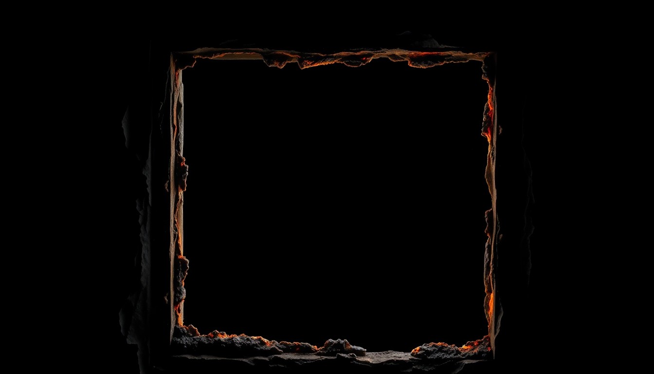 An extreme close-up of a charred, twisted window frame against a pitch-black background, conveying the gritty, investigative nature of this crime-related story.
