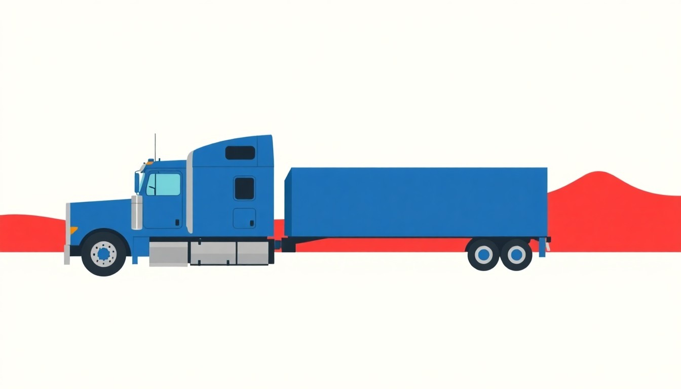 A minimalist illustration using bold geometric shapes and primary colors to conceptually represent the financial pressure on the trucking industry due to record-high diesel fuel costs.