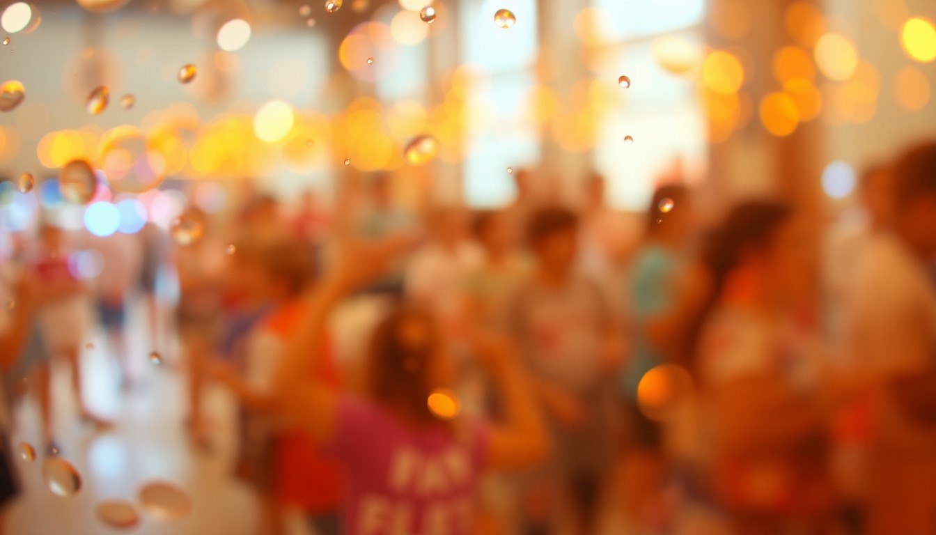 An abstract, impressionistic image of soft, blurred brushstrokes in warm, vibrant colors, conveying the celebratory mood and creative energy of a high school arts competition.