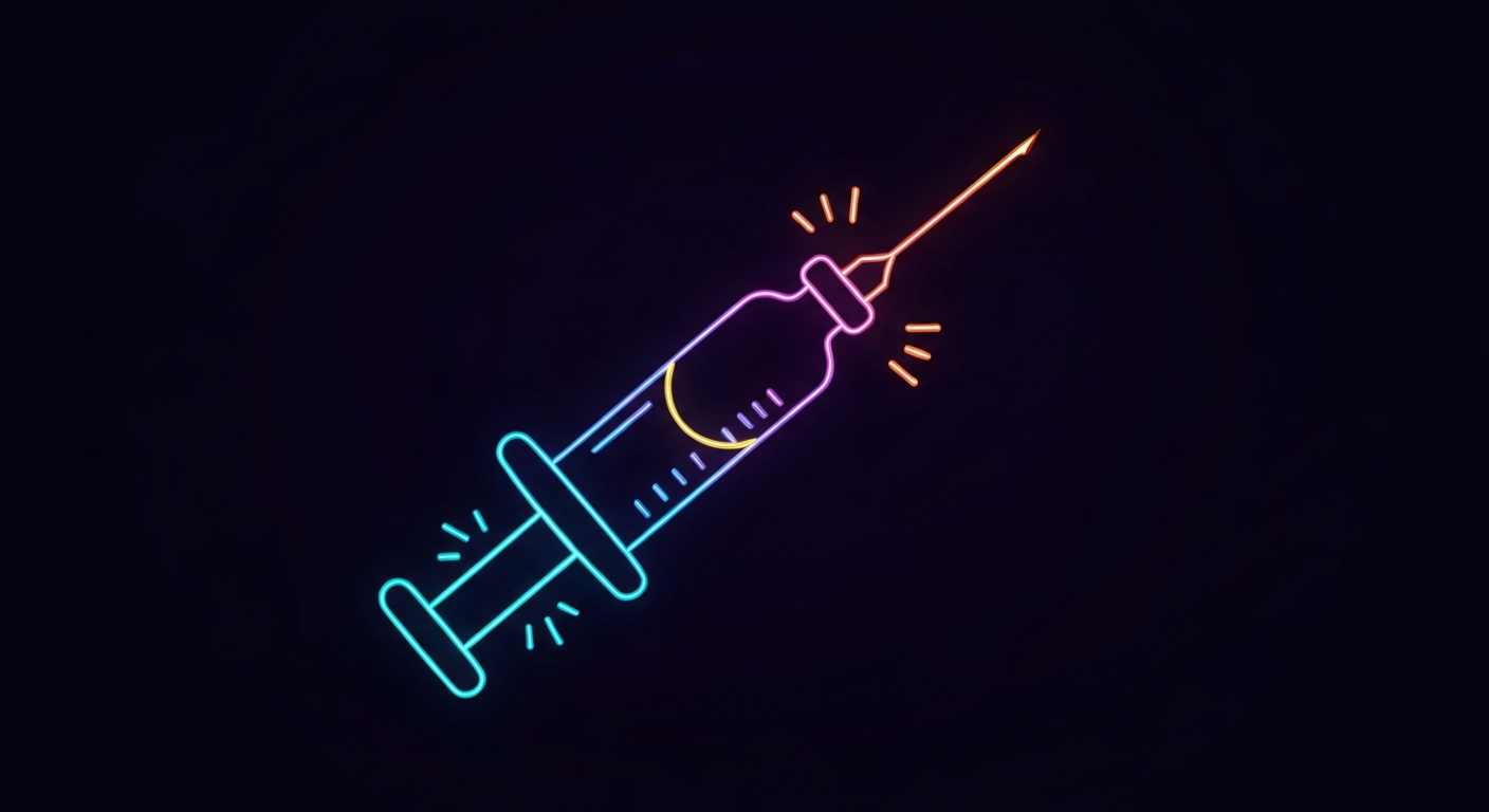 A glowing, neon outline of a syringe or vial of vaccine against a dark background, conceptually representing the importance of the FDA's vaccine division leadership.