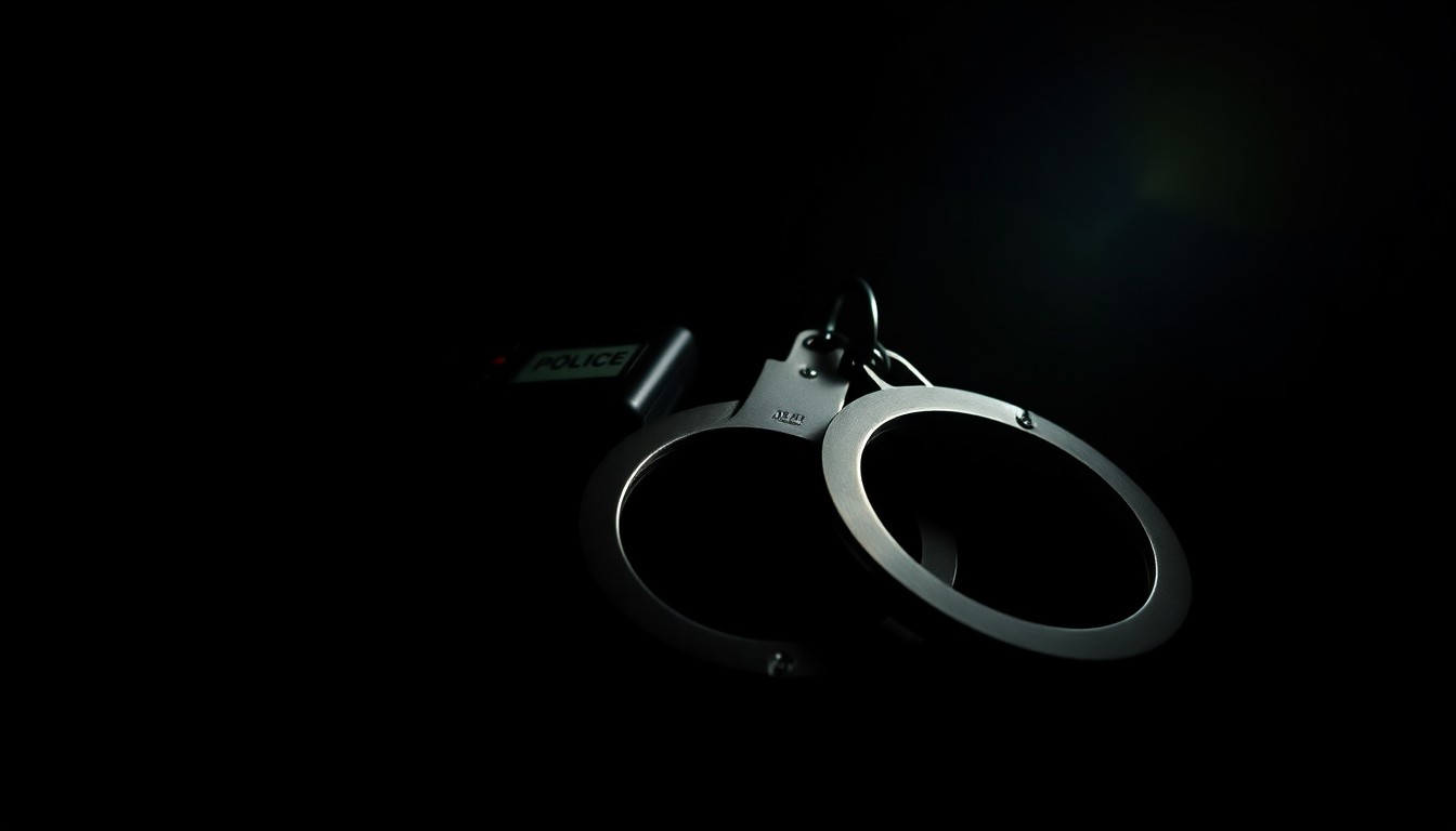 An extreme close-up photograph of a police radio or handcuffs against a black background, conveying the serious, investigative nature of law enforcement work.