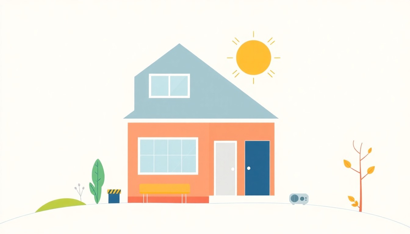 A minimalist composition of overlapping triangles and circles in bright primary colors, conceptually representing the transition to all-electric home energy systems and the associated cost savings and environmental benefits.