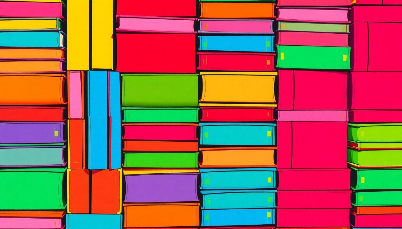 A vibrant, high-contrast silkscreen print of a stack of school textbooks in various neon colors, repeated in a grid pattern, conceptually representing the administrative oversight of a local school board.