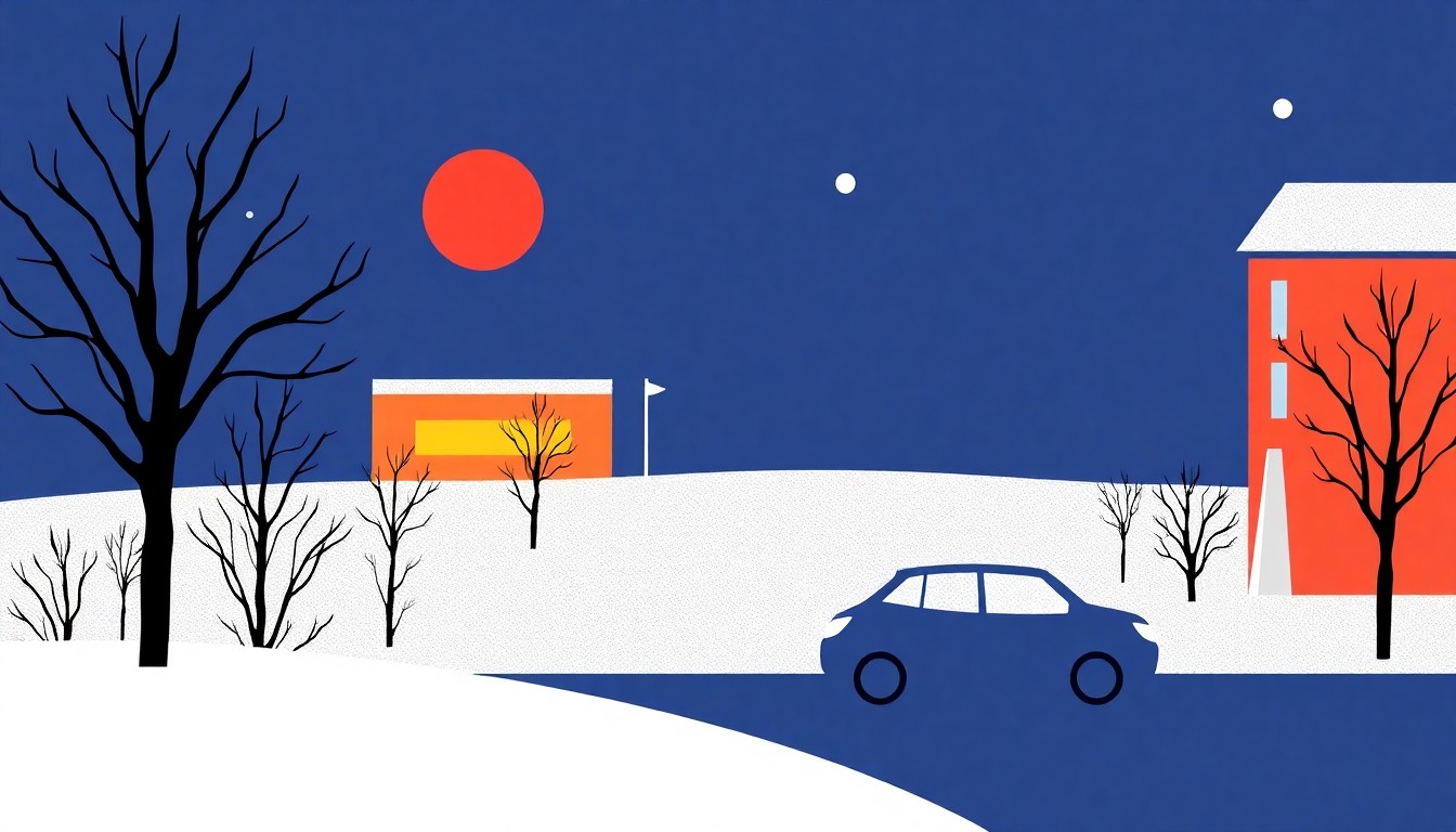 A vibrant abstract illustration composed of overlapping triangles and rectangles in shades of blue, green, and yellow, conceptually representing the extension of a tax deadline following a disruptive weather event.