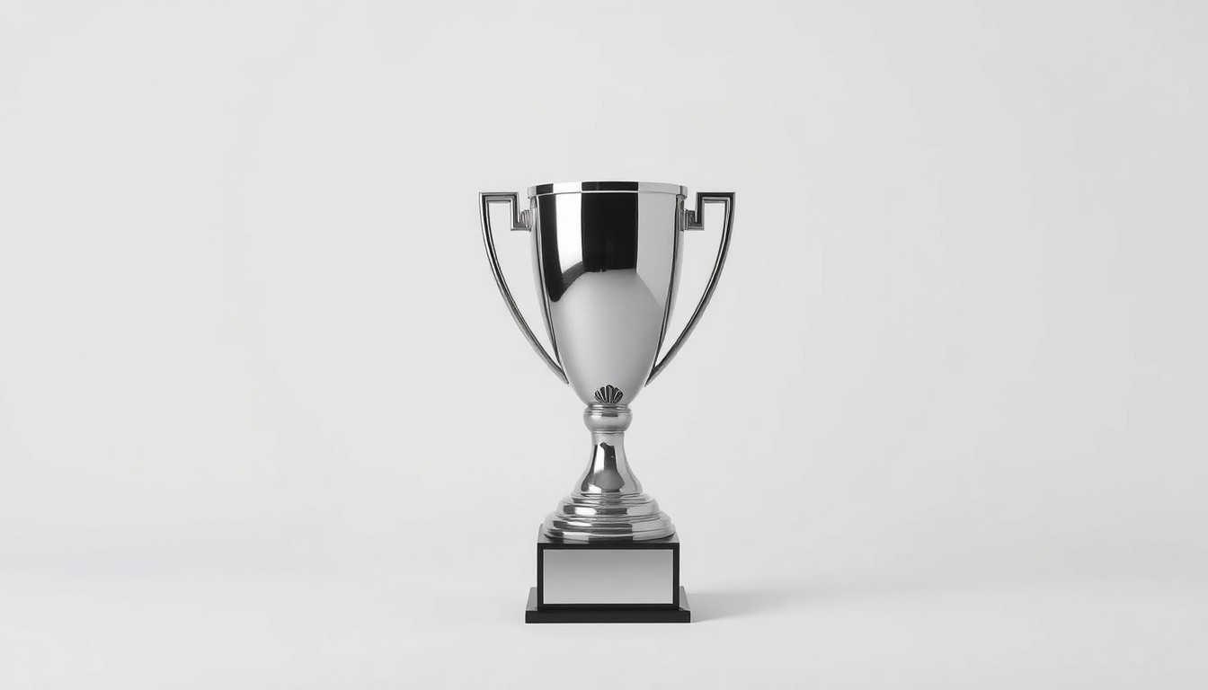 A photorealistic studio still-life image of a polished metal trophy or award on a clean, monochromatic background, representing the prestigious Pete Crear Lifetime Achievement Award and the honorees' enduring contributions to the credit union movement.