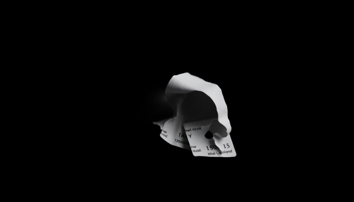 An extreme close-up of a crumpled hotel room key card reflecting a harsh, direct camera flash, conceptually representing the hidden tensions and aftermath of a domestic violence incident at a hotel.