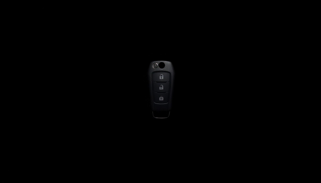 An extreme close-up photograph of a single car key against a pitch-black background, lit by a harsh, direct camera flash, conceptually representing the investigation into a missing pregnant woman's disappearance.