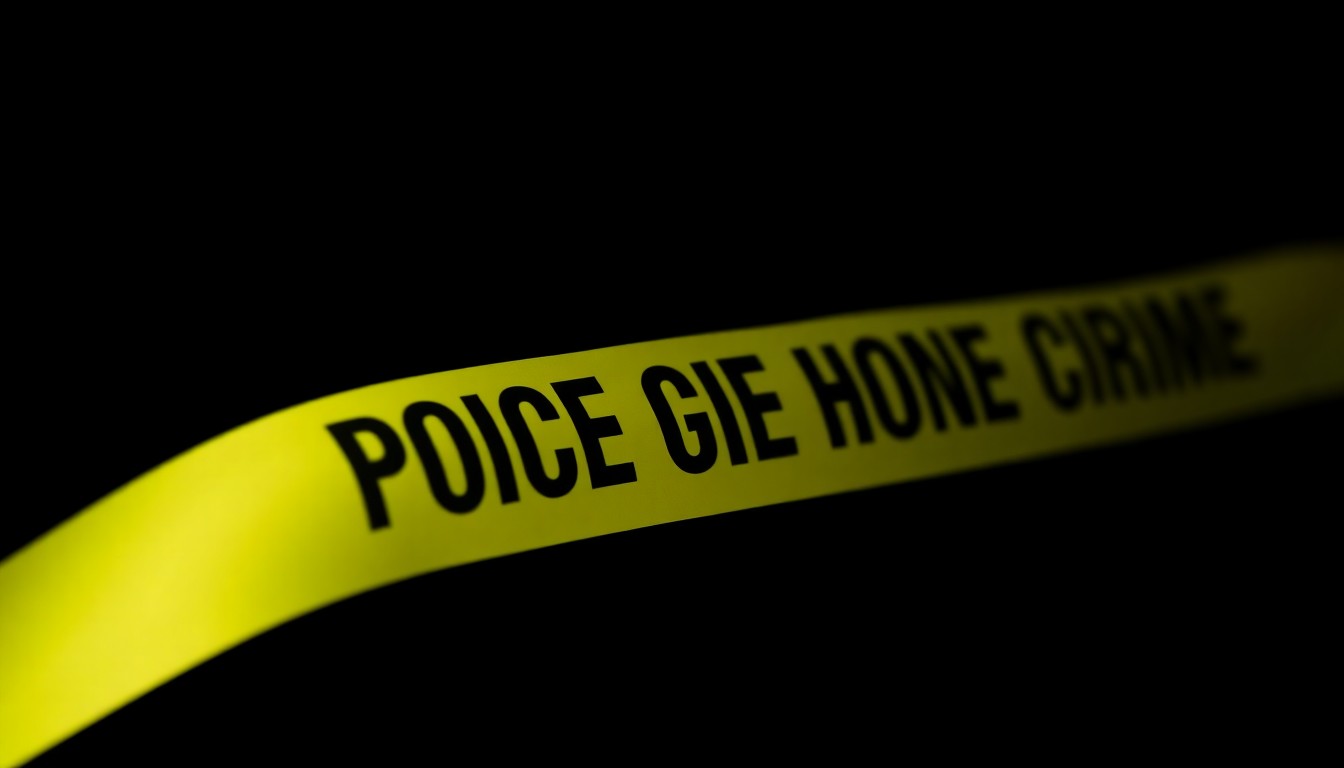An extreme close-up photograph of a police evidence marker or crime scene tape against a pitch-black background, conceptually illustrating the investigation into a body found in the Inner Harbor.