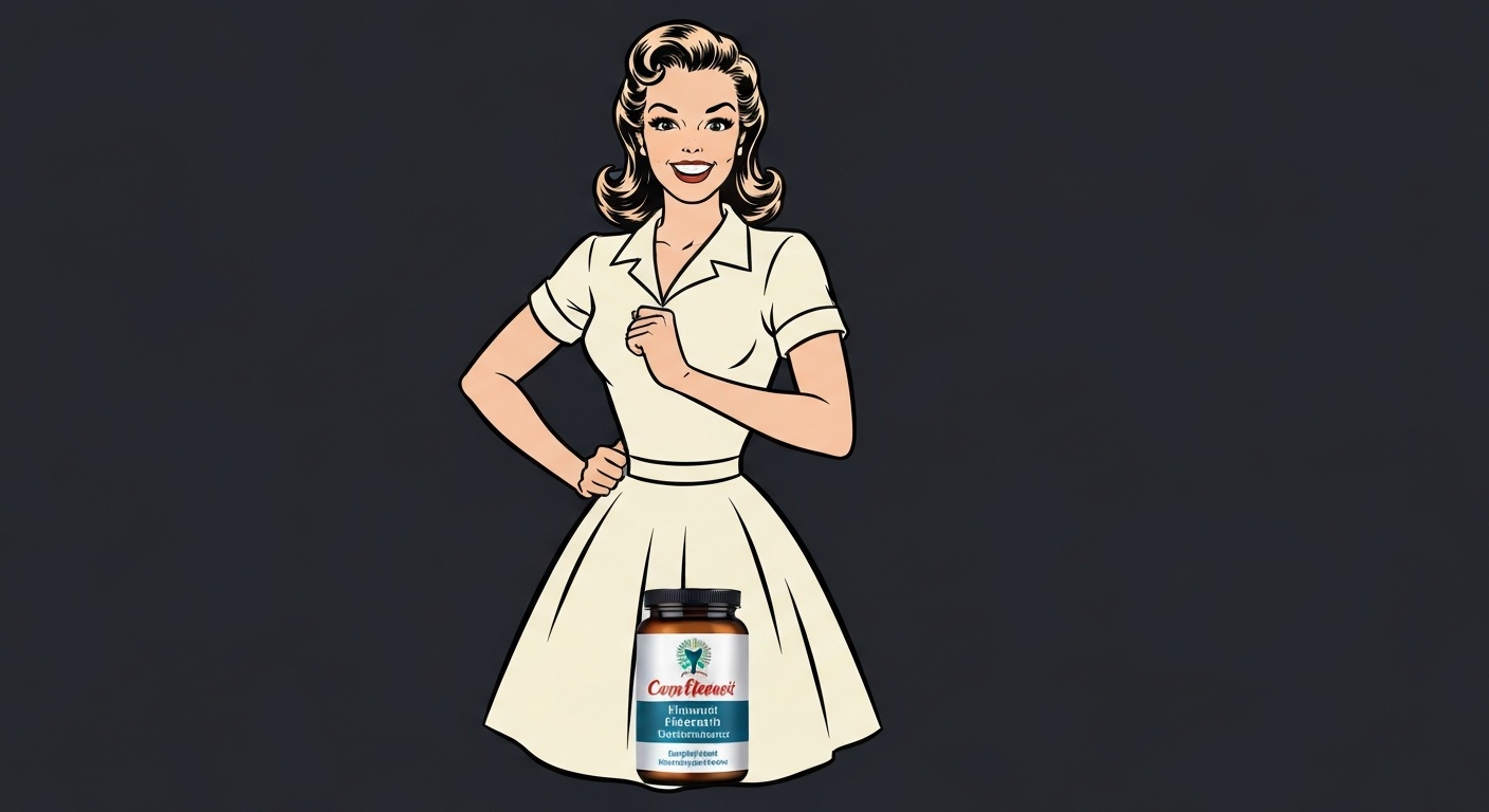 A minimalist, neon outline illustration depicting a person taking a daily health supplement, the shape and electricity of the glowing lines conveying the active, energetic nature of the product.