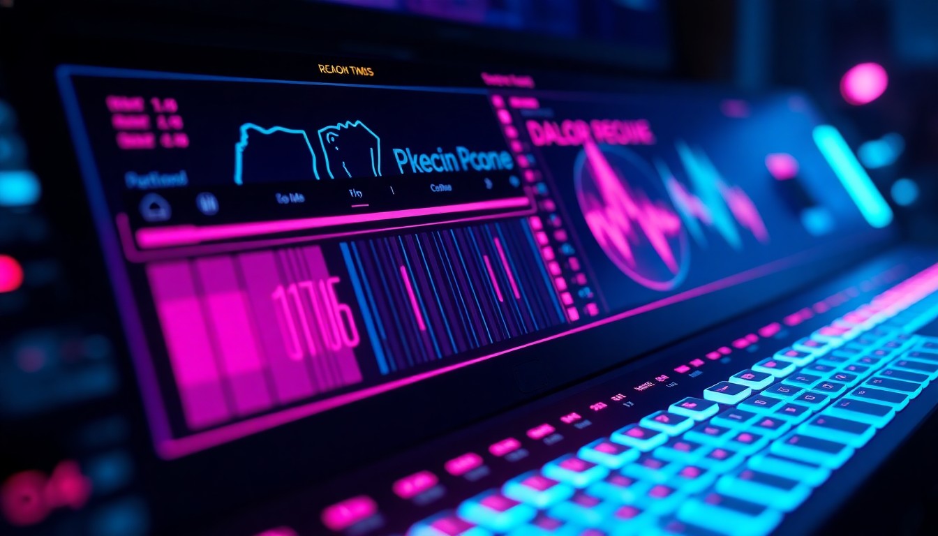 A highly detailed, glowing 3D illustration of various color grading tools and interface elements from the DaVinci Resolve software, bathed in vibrant neon lights, representing the software's advanced capabilities for both video and photo editing.