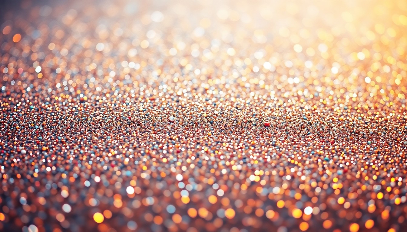 An extreme close-up photograph of a highly textured, glittering surface in dramatic studio lighting, conceptually representing the glamour and luxury of the music industry.