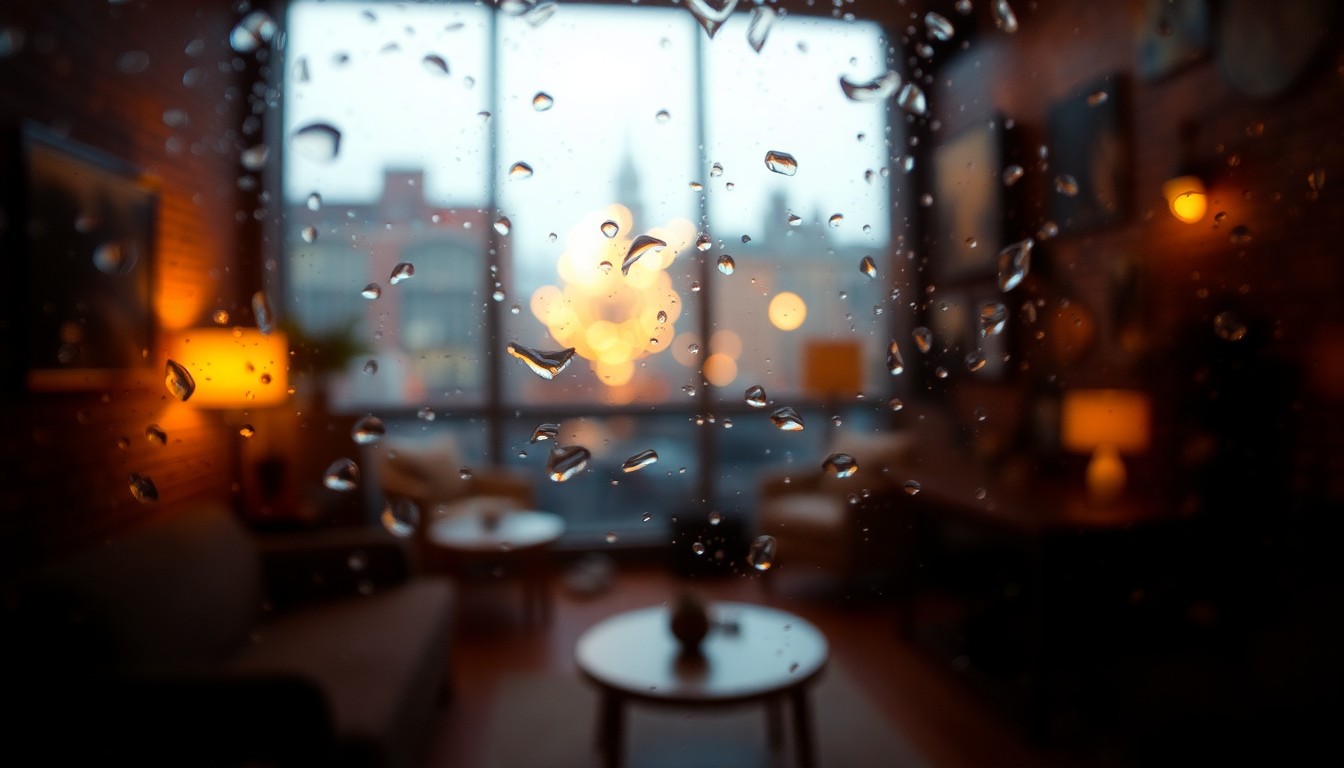 An abstract, impressionistic photograph of a cozy, intimate loft space, with soft, warm pools of light and color creating a sense of atmosphere and mood.