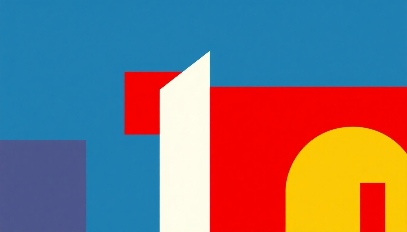 An abstract illustration using bold geometric shapes and primary colors to conceptually represent the challenges retirees face with a flat Social Security COLA increase despite rising costs.