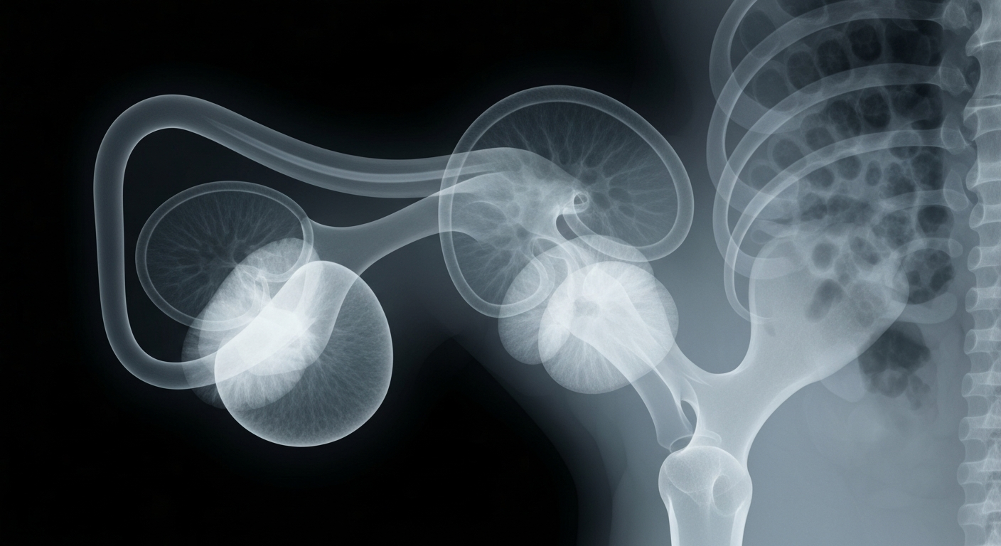 A translucent x-ray photograph revealing the ghostly outline of a human reproductive organ, conceptually representing the progress made in addressing sexually transmitted infections in San Francisco.