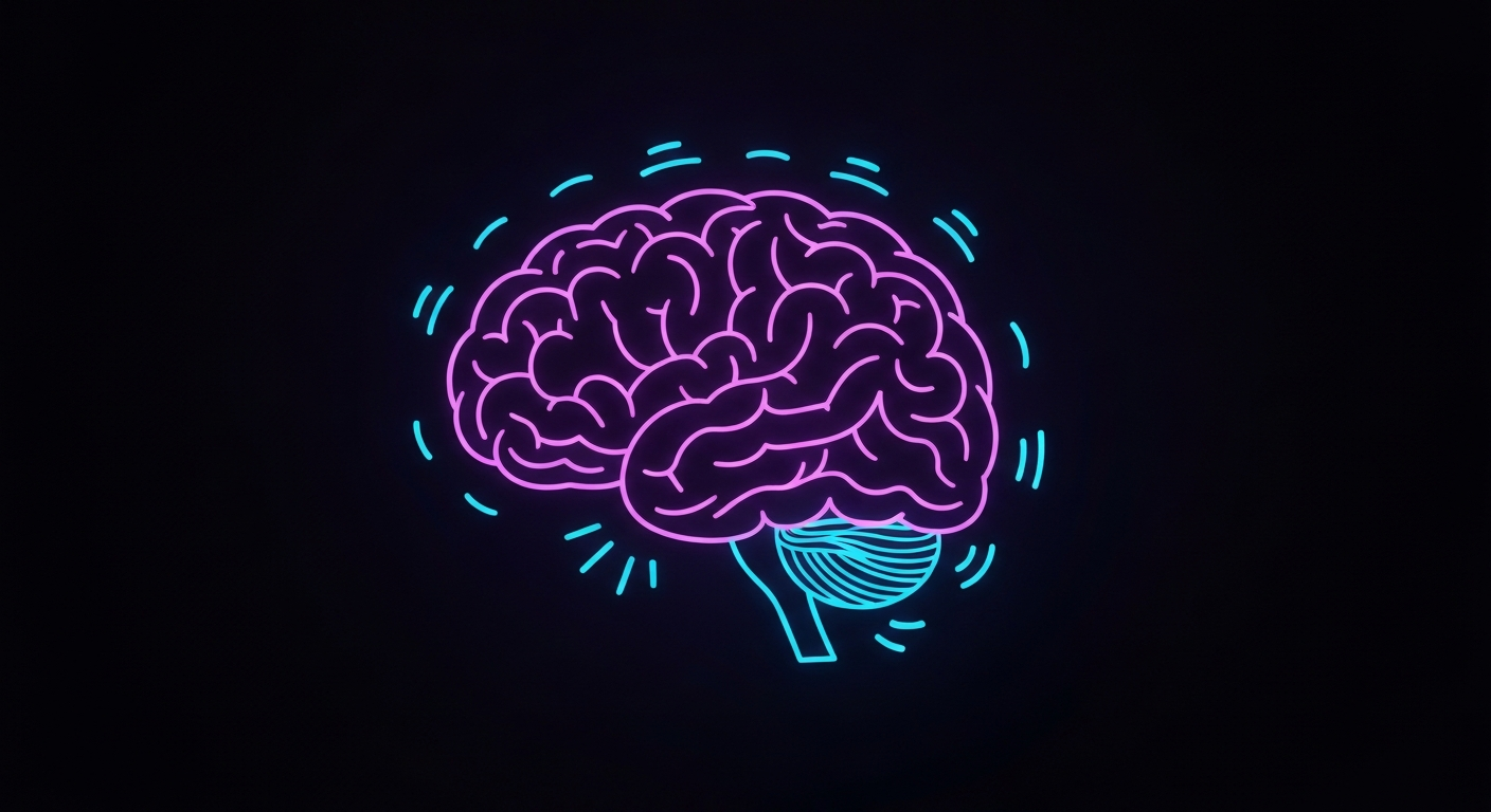 A glowing, vibrant neon outline of a human brain set against a dark background, conceptually representing the focus on cognitive wellness and integrative medicine.