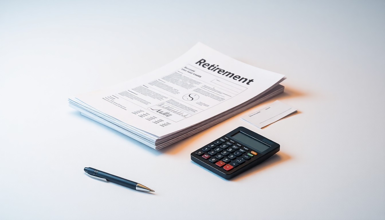 A minimalist studio photograph featuring a stack of financial reports, a calculator, and a pen arranged on a clean white background, conceptually representing the data-driven research that will inform policies to strengthen retirement security.
