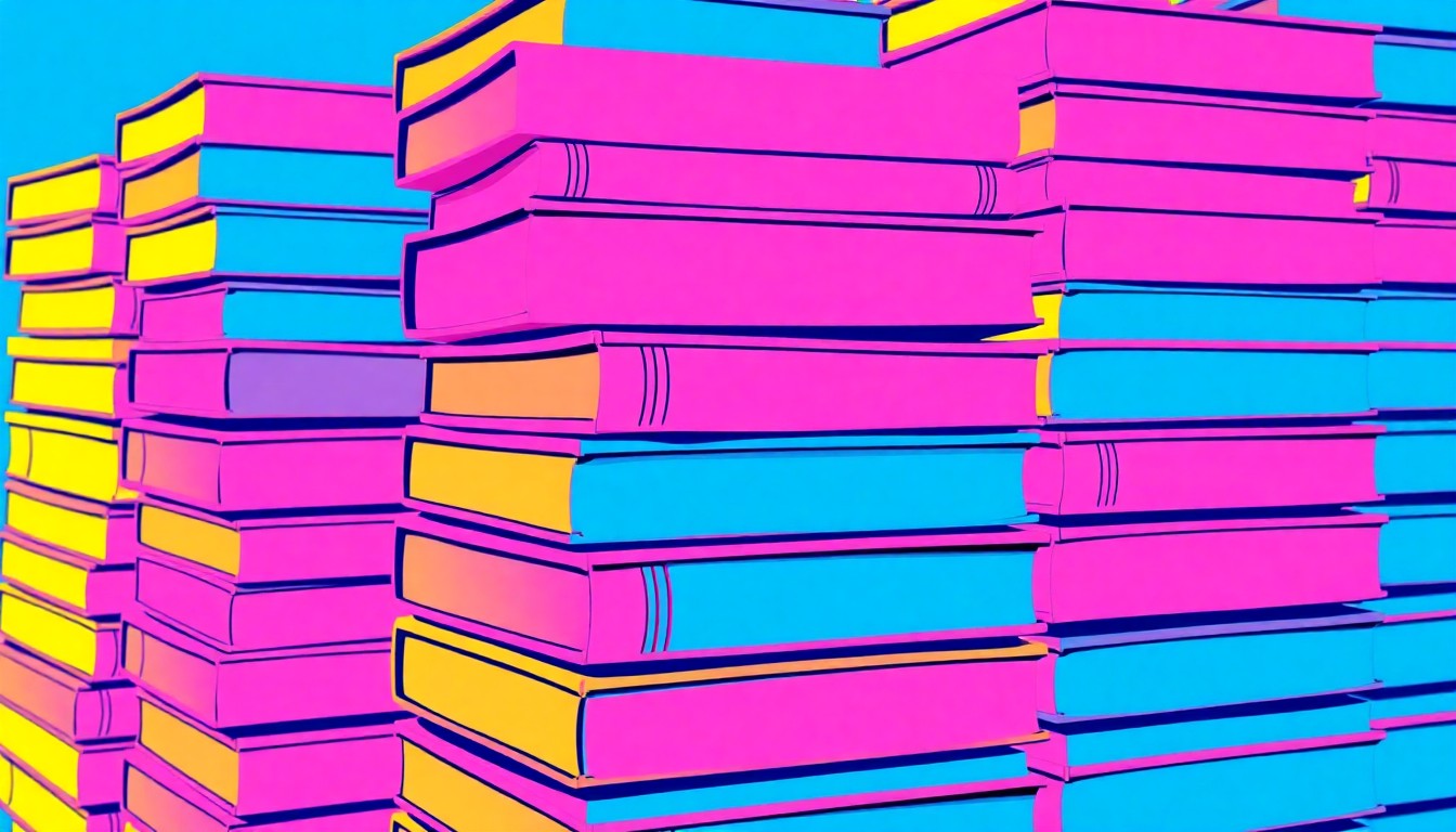 A highly stylized, pop art-inspired illustration featuring a repeating grid of colorful college textbooks, conceptually representing the opportunities and challenges facing recent graduates in the job and housing markets.