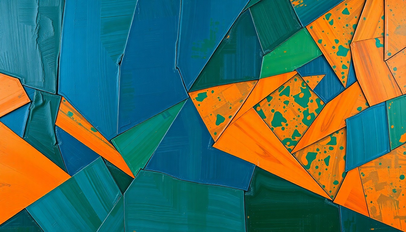 A cubist, geometric painting depicting the pitching motions of Gerrit Cole and Carlos Rodon, with sharp overlapping planes in vibrant colors representing the fractured, multi-perspective nature of their recoveries.