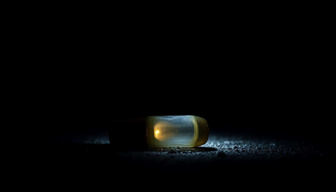 An extreme close-up photograph of a spent bullet casing on the ground, conveying the gritty, investigative nature of the crime scene without depicting any actual violence.