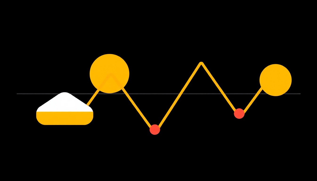 An abstract composition of overlapping triangles and circles in shades of blue, yellow, and red, conveying the volatility and interconnectedness of the sugar commodity market.
