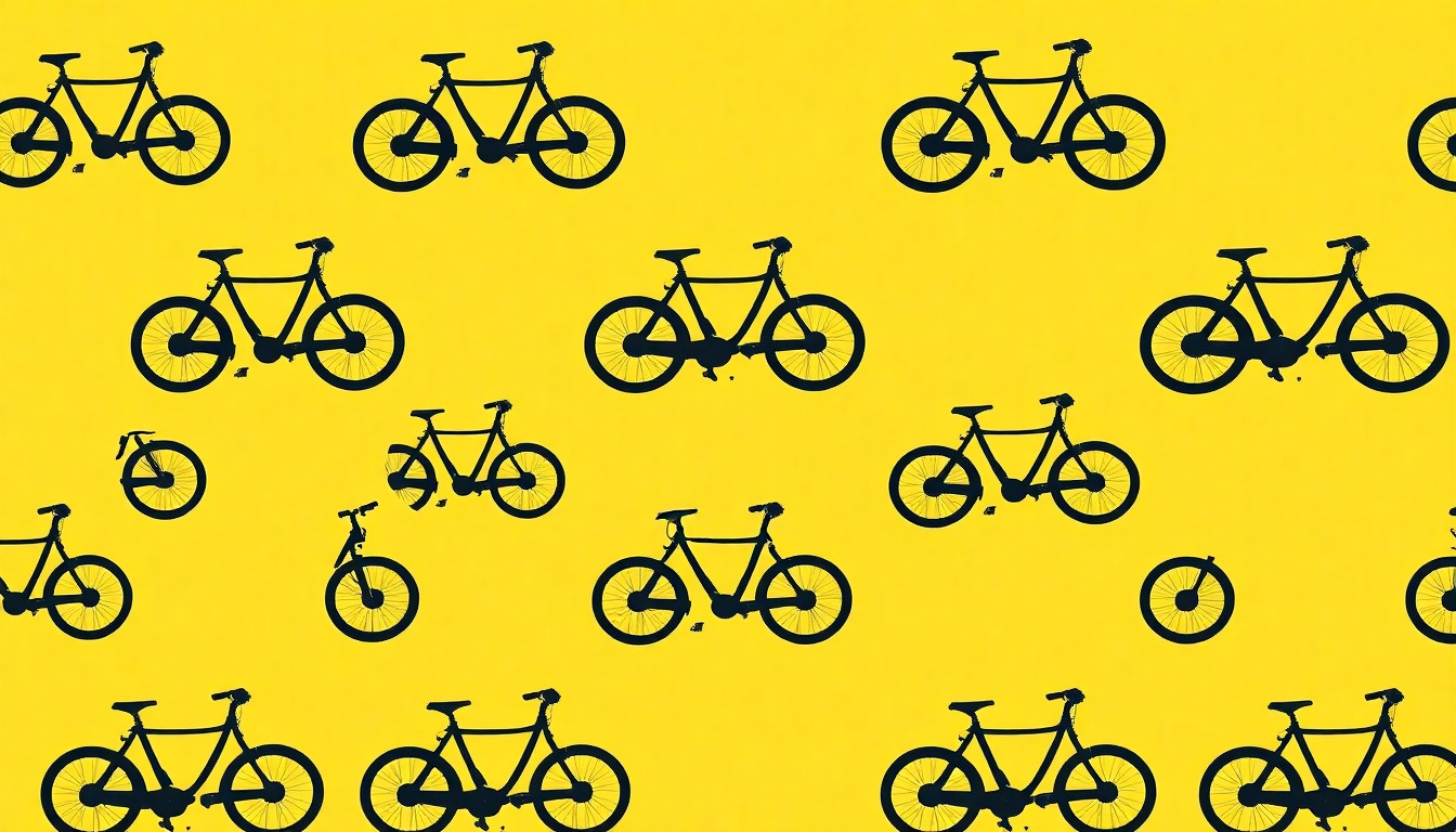 A bold, graphic illustration of a single e-bike icon repeated in a grid, rendered in a vibrant, high-contrast pop art style with overlapping neon colors and heavy black outlines, conceptually representing the consumer alert around the rise of unsafe, illegally modified e-bikes.