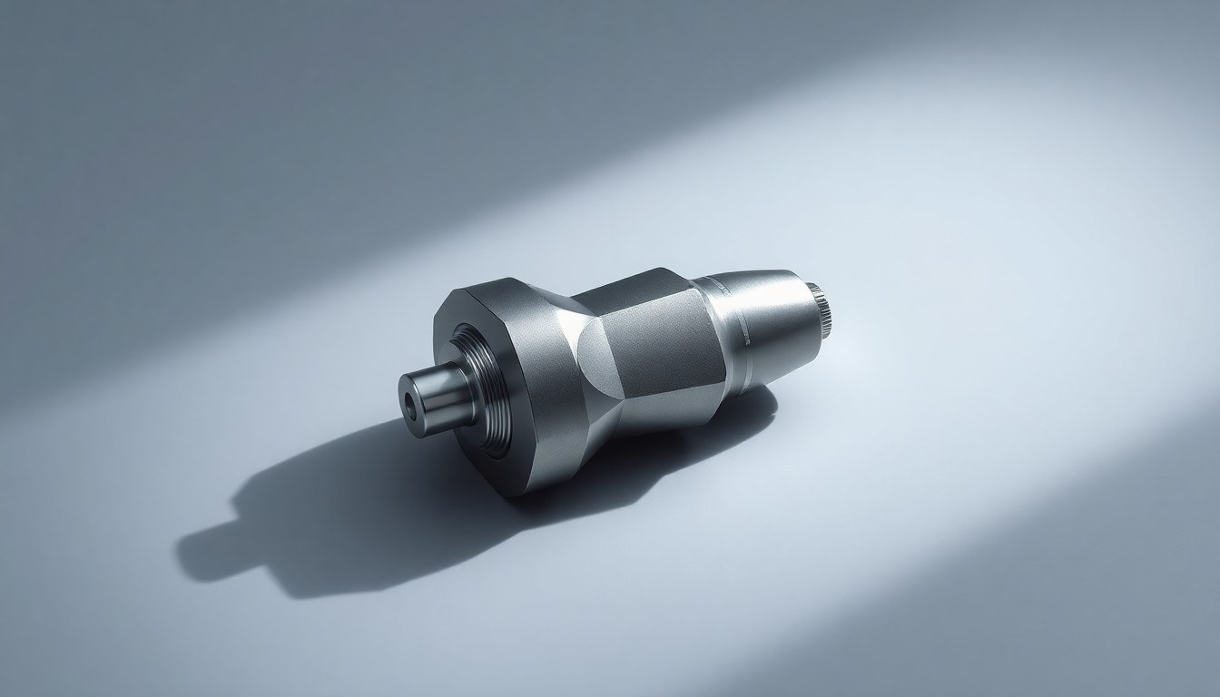 A photorealistic studio still-life photograph featuring a polished, geometric medical device made of stainless steel and titanium, resting on a clean, monochromatic background and dramatically lit to symbolize IMPLANET's innovative surgical technology.