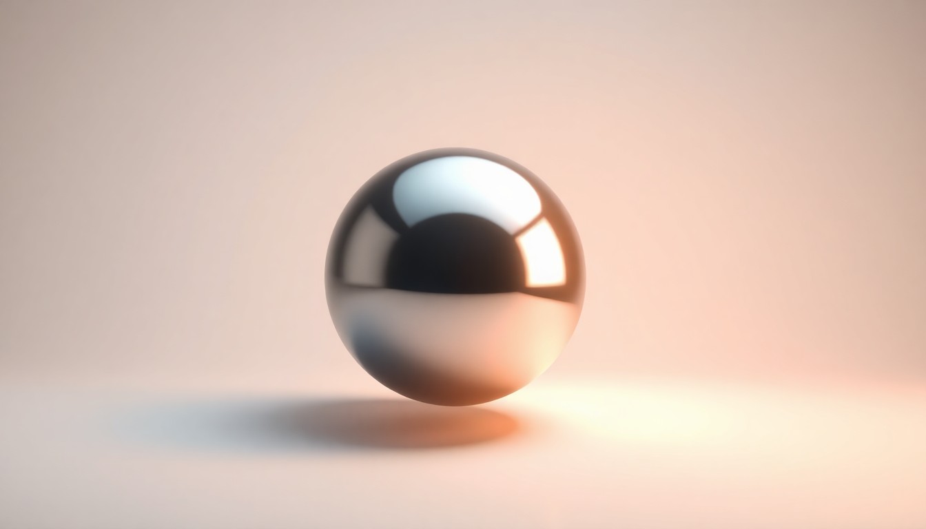 A highly reflective, metallic sphere floating on a clean, monochromatic background, symbolizing the abstract concept of an expanding international lottery prize pool.